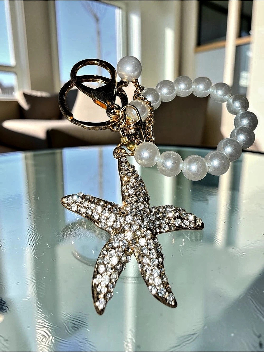 Pearl Beaded Starfish Bracelet Key and Bag charm